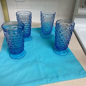 Indiana Glass Cobalt Blue Textured Tumblers. Cubist Footed